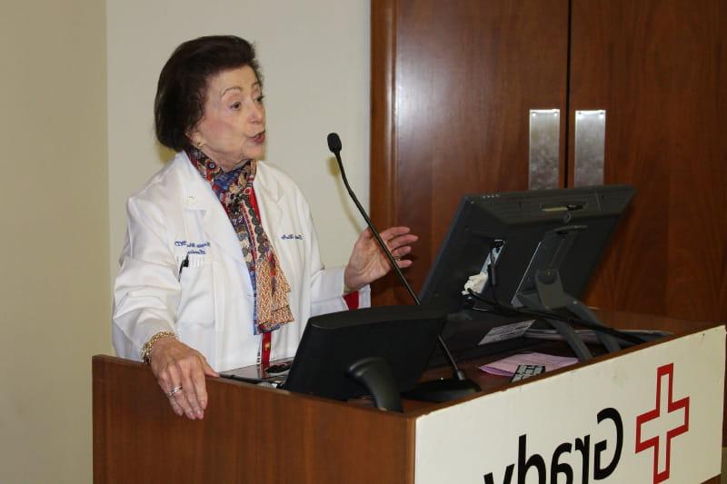 Dr. Nanette Wenger at a lecture at Grady Memorial Hospital. (Photo courtesy of Dr. Gina Lundberg)