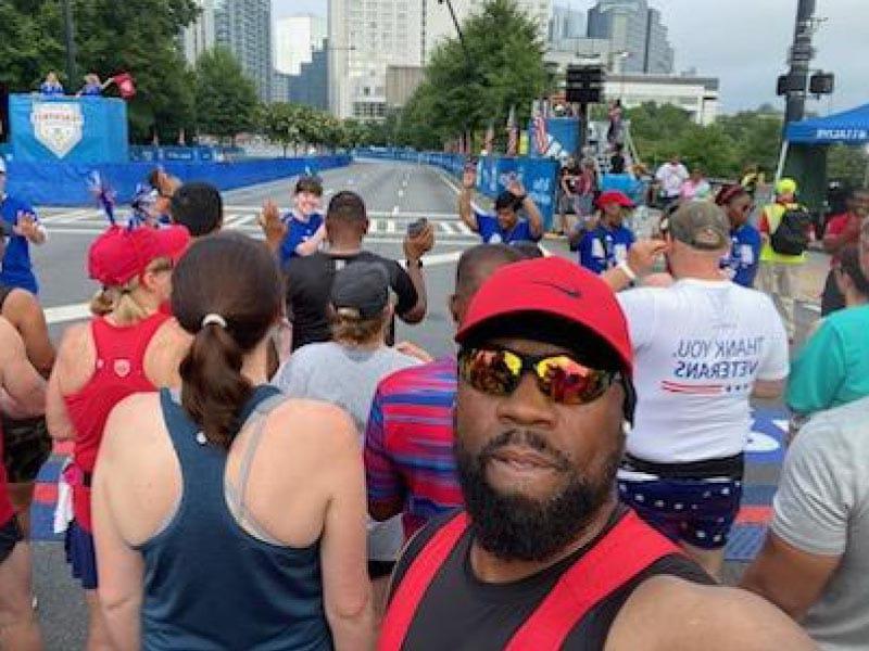 Willie Hatchett at the starting line of the 2022 Peachtree Road Race in Atlanta – shortly before he had a cardiac arrest and collapsed. (Photo courtesy of Willie Hatchett)